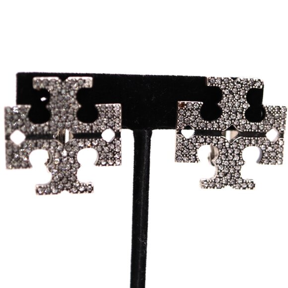 Tory Burch Jewelry - Tory Burch Silver T Logo Large  Crystal Clip-On Earrings